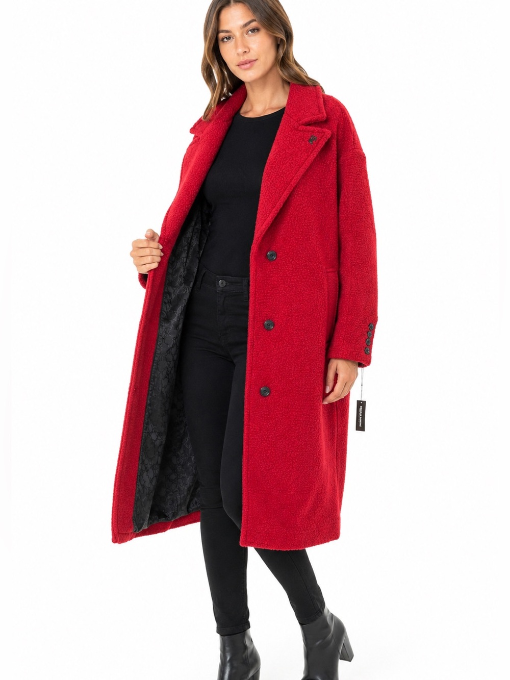 Karl Lagerfeld Paris Red Bouclé Wool Blend Long Coat XXL NWT Teddy coat trench